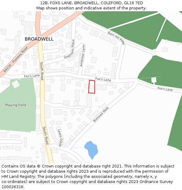 12B, FOXS LANE, BROADWELL, COLEFORD, GL16 7ED: Location map and indicative extent of plot