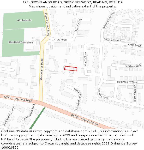 12B, GROVELANDS ROAD, SPENCERS WOOD, READING, RG7 1DP: Location map and indicative extent of plot