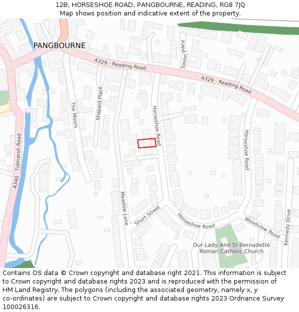 12B, HORSESHOE ROAD, PANGBOURNE, READING, RG8 7JQ: Location map and indicative extent of plot