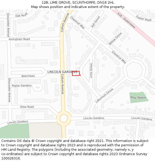 12B, LIME GROVE, SCUNTHORPE, DN16 2HL: Location map and indicative extent of plot