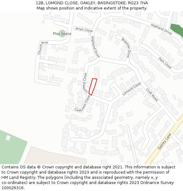 12B, LOMOND CLOSE, OAKLEY, BASINGSTOKE, RG23 7NA: Location map and indicative extent of plot
