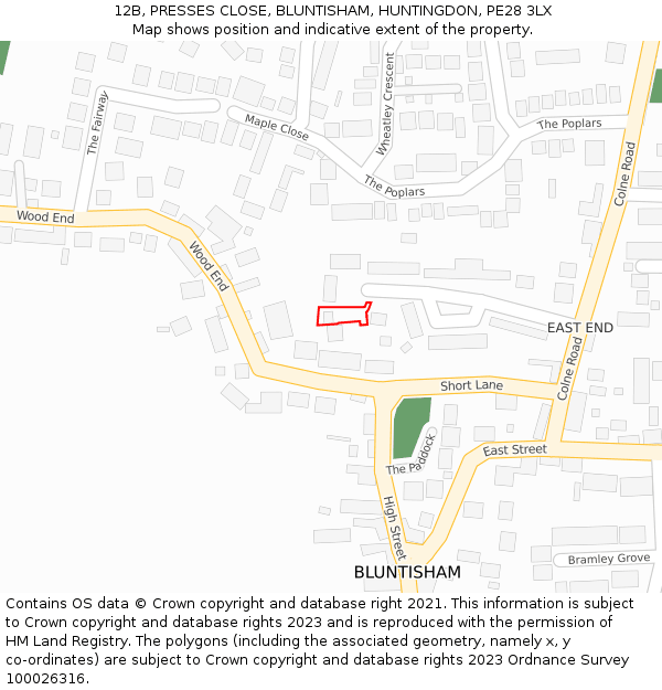 12B, PRESSES CLOSE, BLUNTISHAM, HUNTINGDON, PE28 3LX: Location map and indicative extent of plot