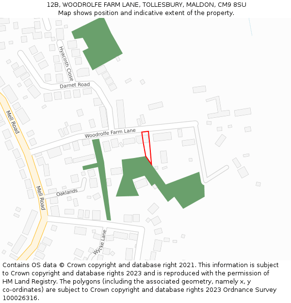 12B, WOODROLFE FARM LANE, TOLLESBURY, MALDON, CM9 8SU: Location map and indicative extent of plot