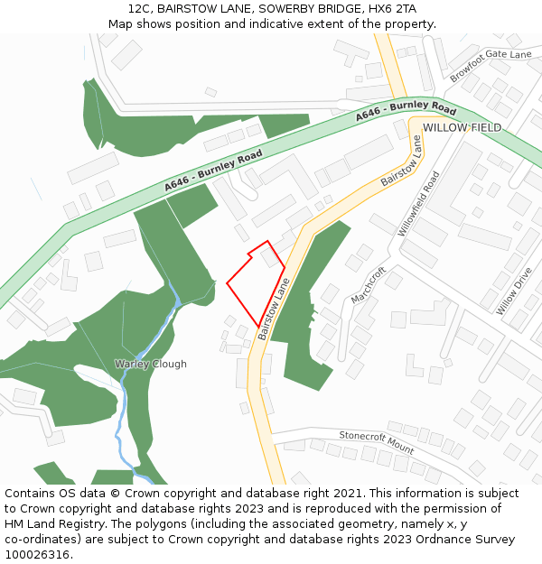 12C, BAIRSTOW LANE, SOWERBY BRIDGE, HX6 2TA: Location map and indicative extent of plot