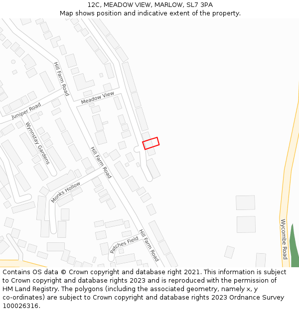 12C, MEADOW VIEW, MARLOW, SL7 3PA: Location map and indicative extent of plot