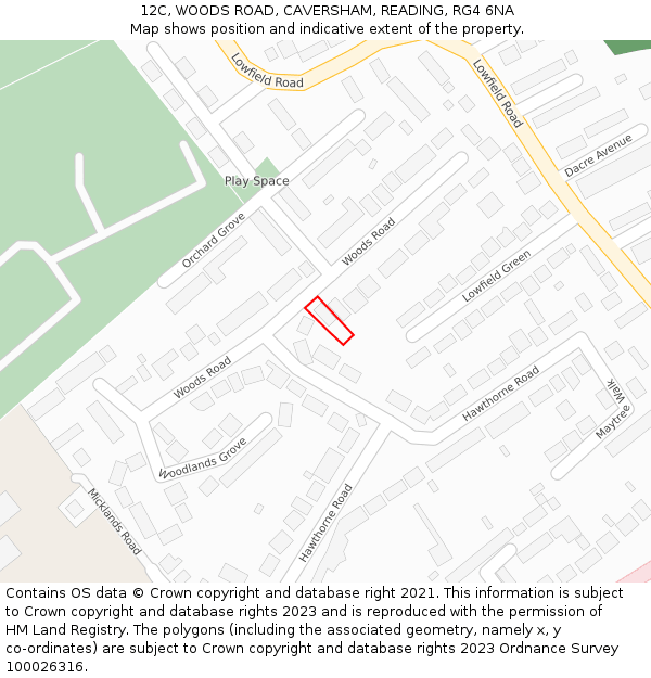 12C, WOODS ROAD, CAVERSHAM, READING, RG4 6NA: Location map and indicative extent of plot