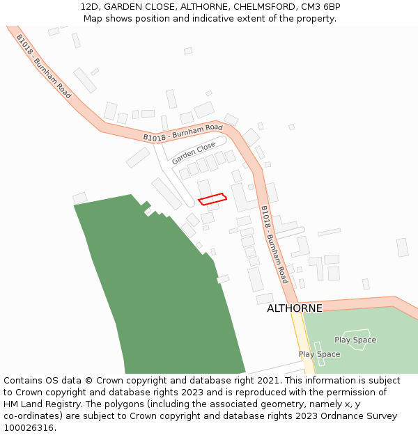 12D, GARDEN CLOSE, ALTHORNE, CHELMSFORD, CM3 6BP: Location map and indicative extent of plot