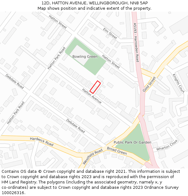 12D, HATTON AVENUE, WELLINGBOROUGH, NN8 5AP: Location map and indicative extent of plot