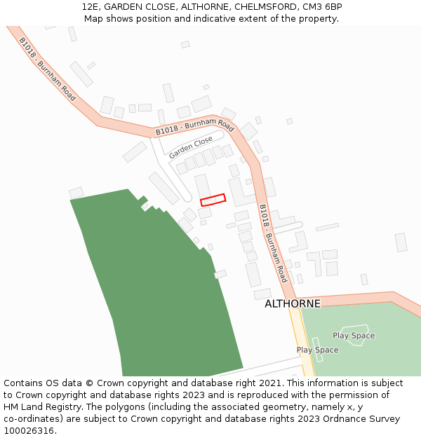 12E, GARDEN CLOSE, ALTHORNE, CHELMSFORD, CM3 6BP: Location map and indicative extent of plot