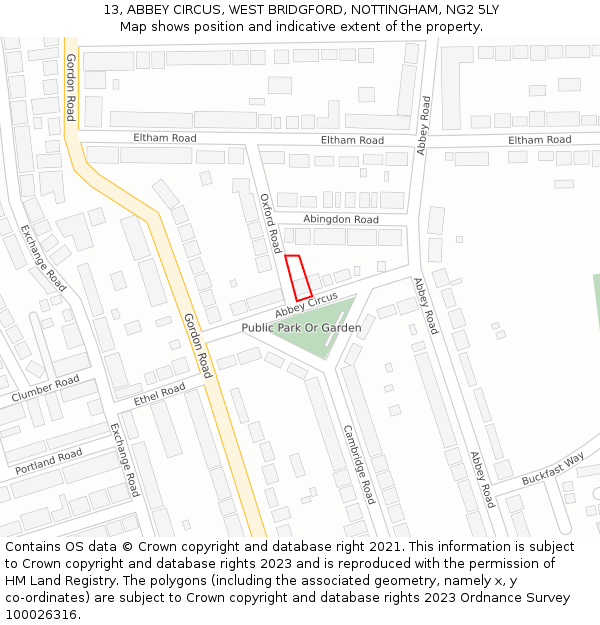 13, ABBEY CIRCUS, WEST BRIDGFORD, NOTTINGHAM, NG2 5LY: Location map and indicative extent of plot