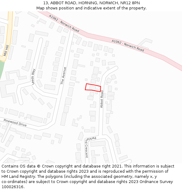 13, ABBOT ROAD, HORNING, NORWICH, NR12 8PN: Location map and indicative extent of plot