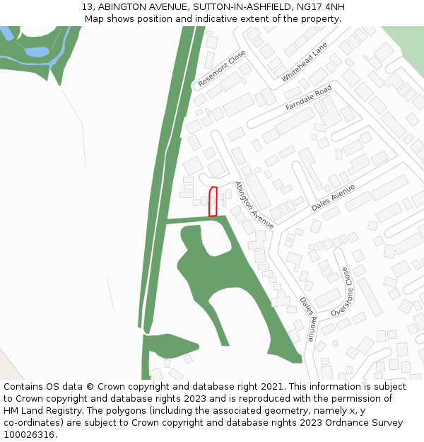 13, ABINGTON AVENUE, SUTTON-IN-ASHFIELD, NG17 4NH: Location map and indicative extent of plot