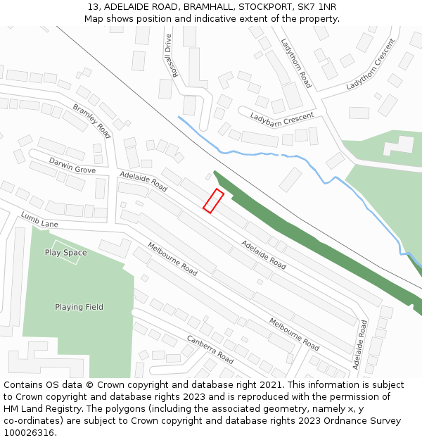 13, ADELAIDE ROAD, BRAMHALL, STOCKPORT, SK7 1NR: Location map and indicative extent of plot