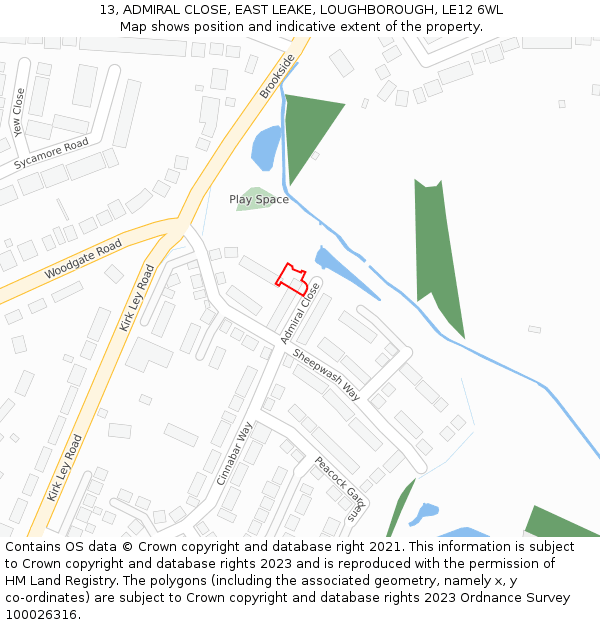 13, ADMIRAL CLOSE, EAST LEAKE, LOUGHBOROUGH, LE12 6WL: Location map and indicative extent of plot