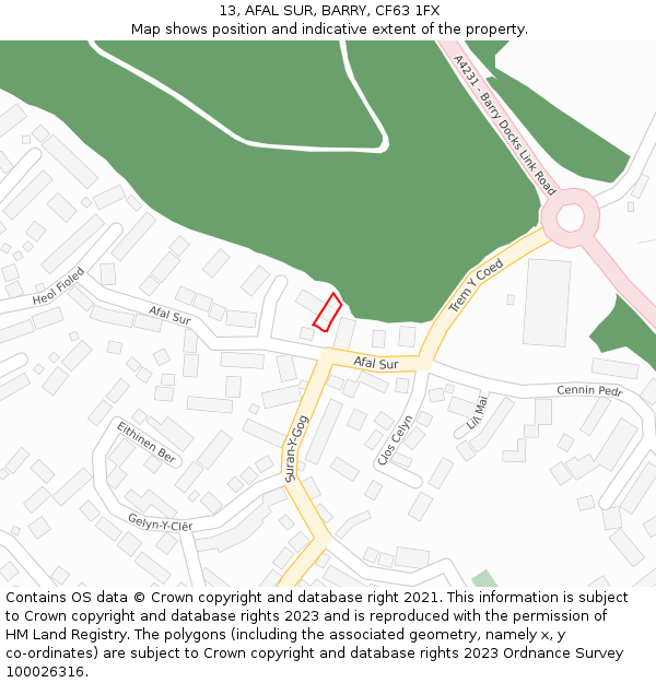 13, AFAL SUR, BARRY, CF63 1FX: Location map and indicative extent of plot