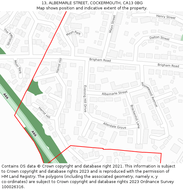 13, ALBEMARLE STREET, COCKERMOUTH, CA13 0BG: Location map and indicative extent of plot