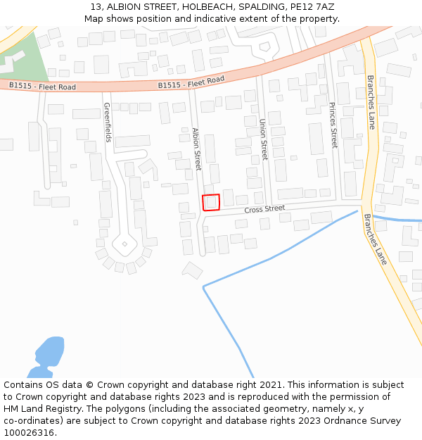 13, ALBION STREET, HOLBEACH, SPALDING, PE12 7AZ: Location map and indicative extent of plot