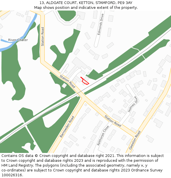 13, ALDGATE COURT, KETTON, STAMFORD, PE9 3AY: Location map and indicative extent of plot