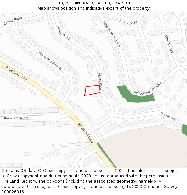 13, ALDRIN ROAD, EXETER, EX4 5DN: Location map and indicative extent of plot