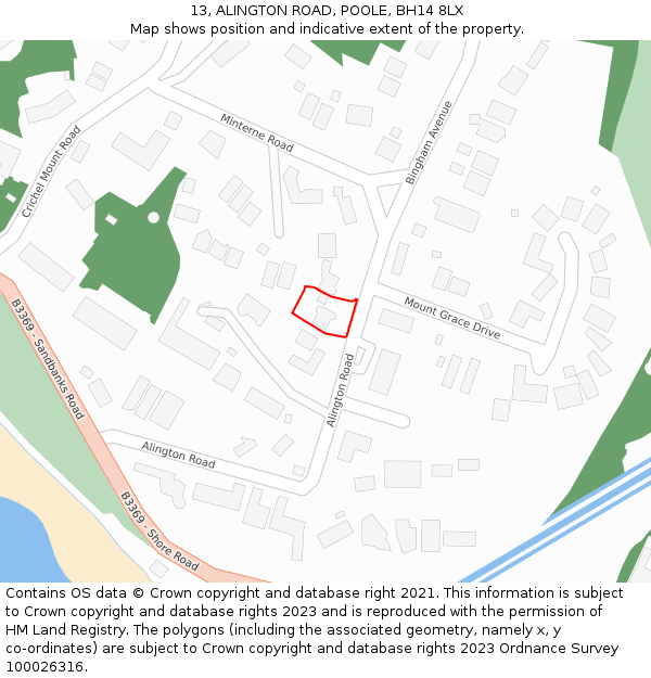 13, ALINGTON ROAD, POOLE, BH14 8LX: Location map and indicative extent of plot