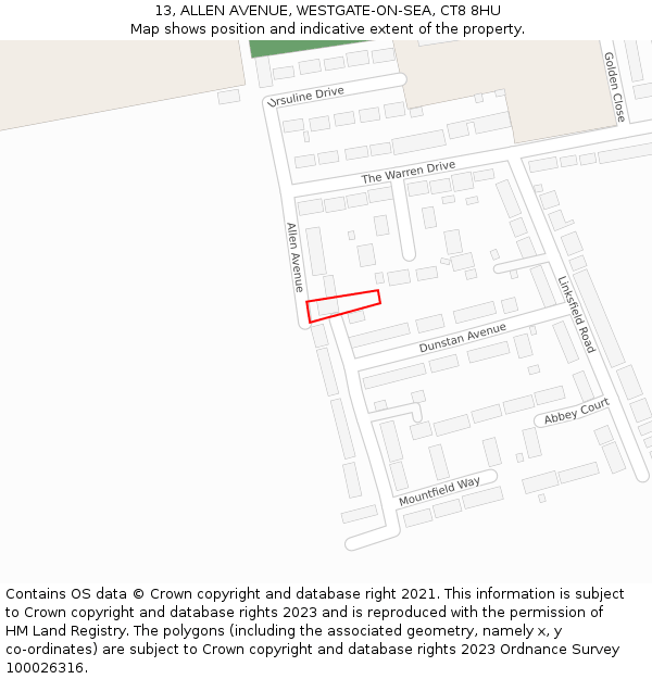 13, ALLEN AVENUE, WESTGATE-ON-SEA, CT8 8HU: Location map and indicative extent of plot