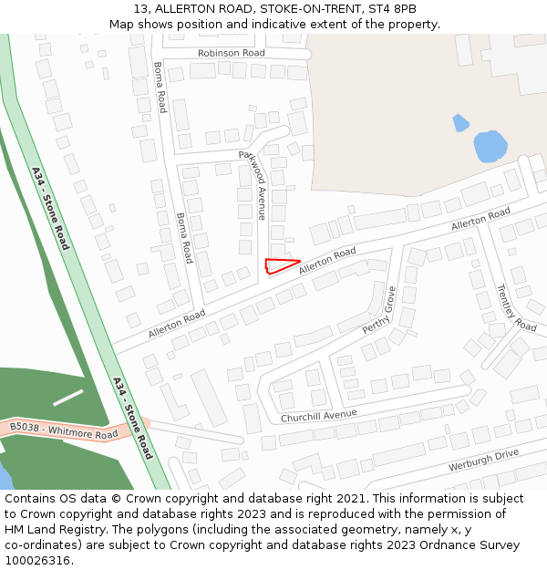 13, ALLERTON ROAD, STOKE-ON-TRENT, ST4 8PB: Location map and indicative extent of plot