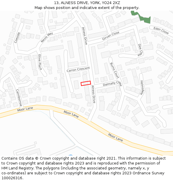 13, ALNESS DRIVE, YORK, YO24 2XZ: Location map and indicative extent of plot