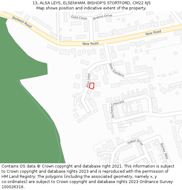 13, ALSA LEYS, ELSENHAM, BISHOP'S STORTFORD, CM22 6JS: Location map and indicative extent of plot