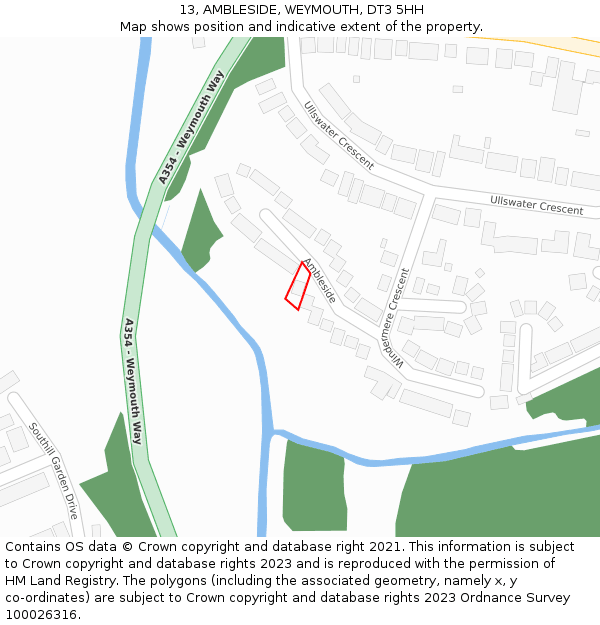 13, AMBLESIDE, WEYMOUTH, DT3 5HH: Location map and indicative extent of plot