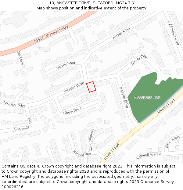 13, ANCASTER DRIVE, SLEAFORD, NG34 7LY: Location map and indicative extent of plot