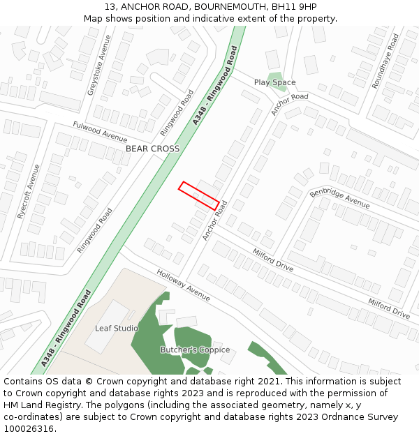 13, ANCHOR ROAD, BOURNEMOUTH, BH11 9HP: Location map and indicative extent of plot