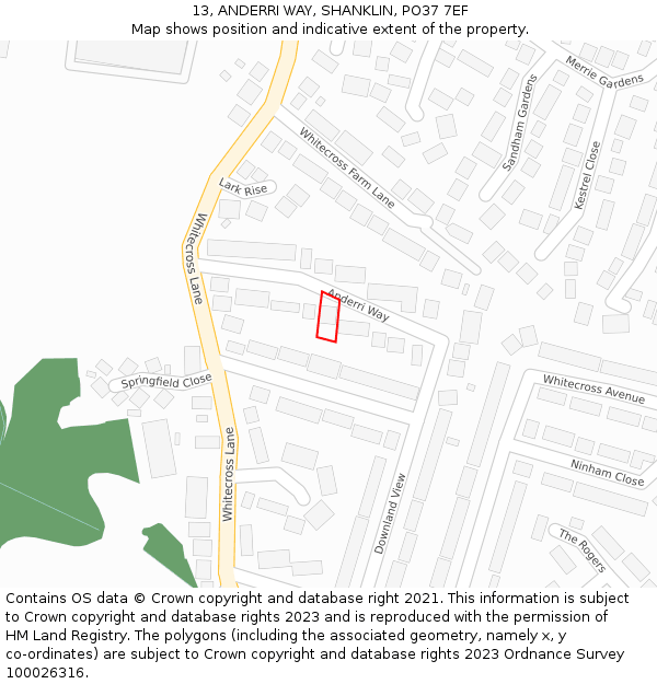 13, ANDERRI WAY, SHANKLIN, PO37 7EF: Location map and indicative extent of plot