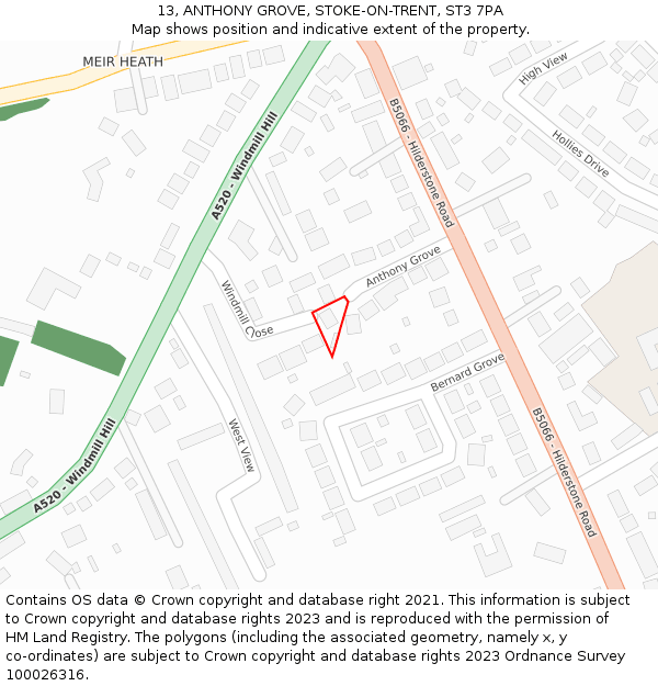 13, ANTHONY GROVE, STOKE-ON-TRENT, ST3 7PA: Location map and indicative extent of plot