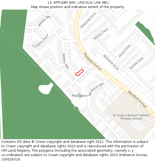 13, APPLEBY WAY, LINCOLN, LN6 0BU: Location map and indicative extent of plot