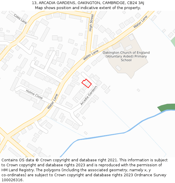 13, ARCADIA GARDENS, OAKINGTON, CAMBRIDGE, CB24 3AJ: Location map and indicative extent of plot
