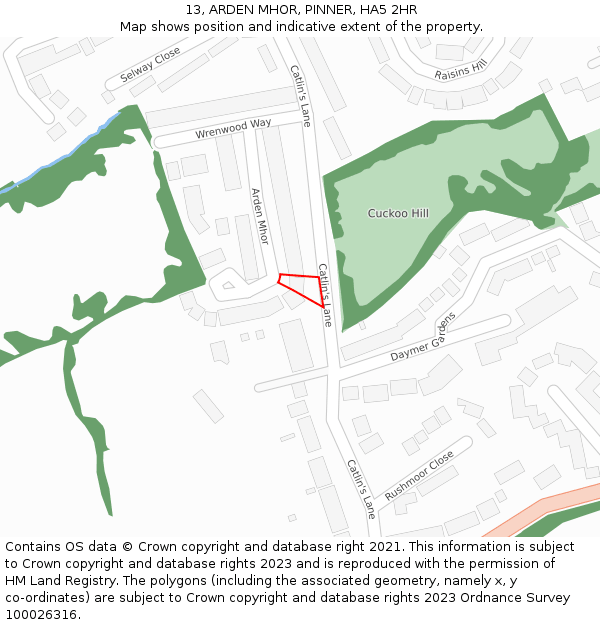 13, ARDEN MHOR, PINNER, HA5 2HR: Location map and indicative extent of plot