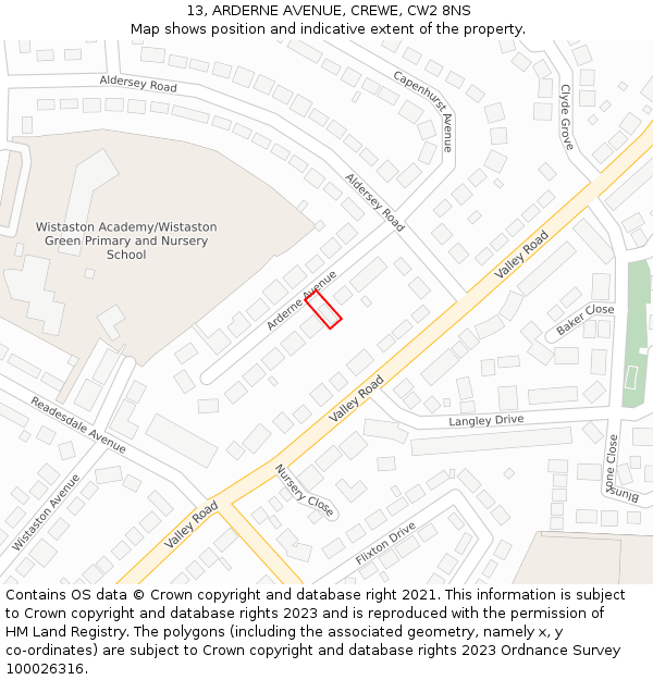 13, ARDERNE AVENUE, CREWE, CW2 8NS: Location map and indicative extent of plot