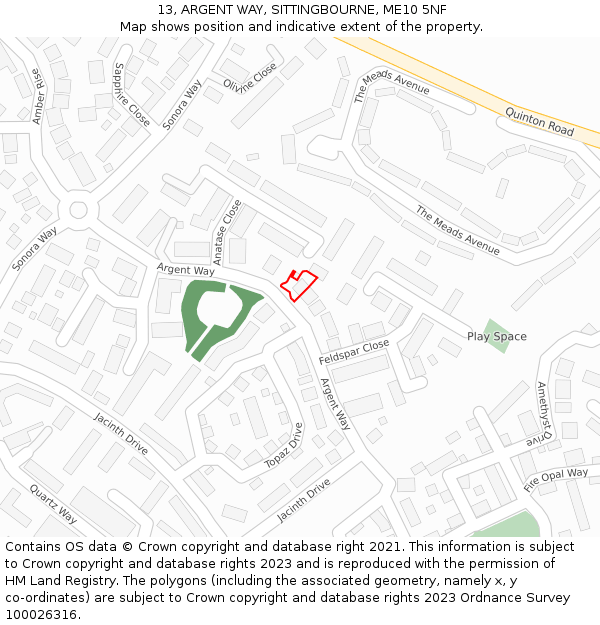 13, ARGENT WAY, SITTINGBOURNE, ME10 5NF: Location map and indicative extent of plot