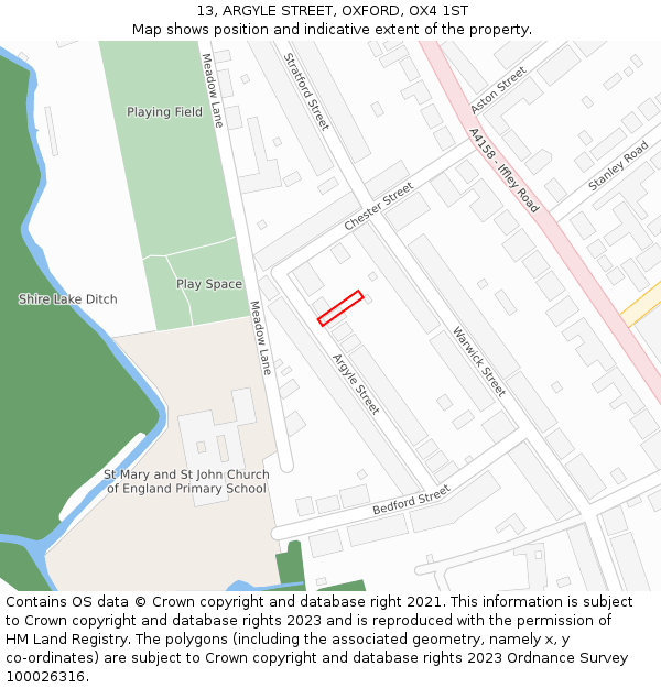 13, ARGYLE STREET, OXFORD, OX4 1ST: Location map and indicative extent of plot