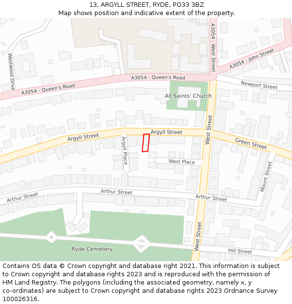 13, ARGYLL STREET, RYDE, PO33 3BZ: Location map and indicative extent of plot