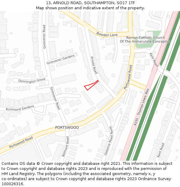 13, ARNOLD ROAD, SOUTHAMPTON, SO17 1TF: Location map and indicative extent of plot