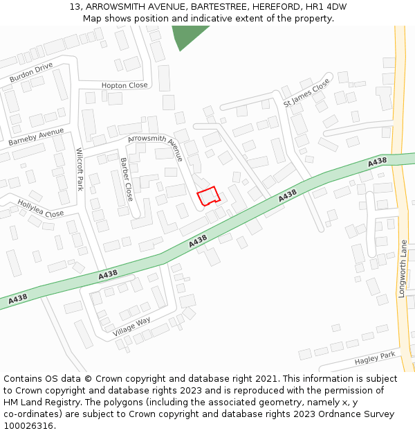 13, ARROWSMITH AVENUE, BARTESTREE, HEREFORD, HR1 4DW: Location map and indicative extent of plot