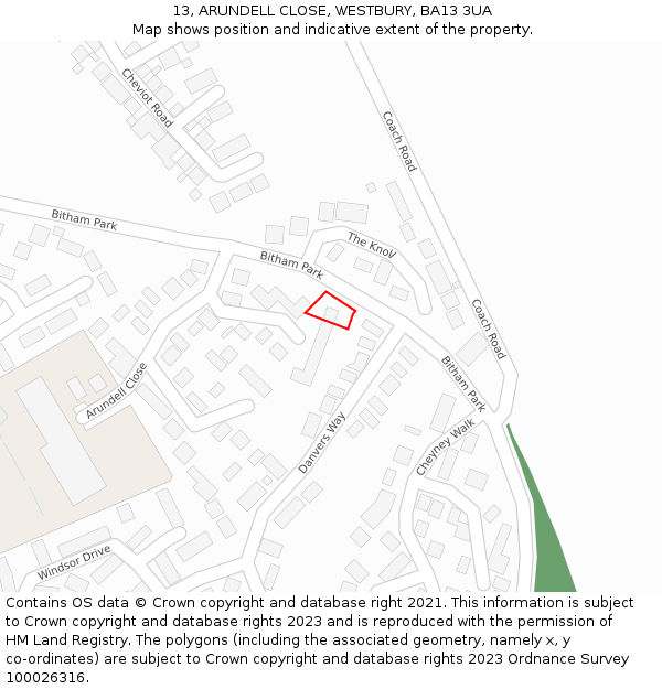 13, ARUNDELL CLOSE, WESTBURY, BA13 3UA: Location map and indicative extent of plot