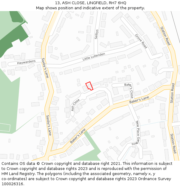 13, ASH CLOSE, LINGFIELD, RH7 6HQ: Location map and indicative extent of plot