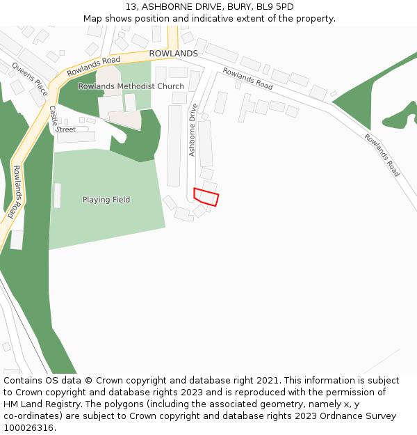13, ASHBORNE DRIVE, BURY, BL9 5PD: Location map and indicative extent of plot