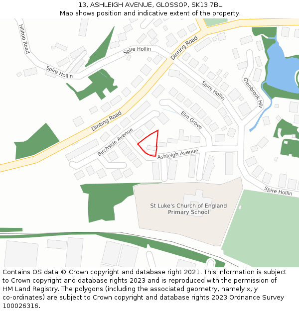 13, ASHLEIGH AVENUE, GLOSSOP, SK13 7BL: Location map and indicative extent of plot