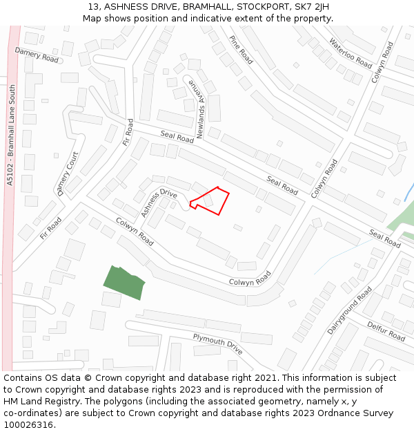 13, ASHNESS DRIVE, BRAMHALL, STOCKPORT, SK7 2JH: Location map and indicative extent of plot