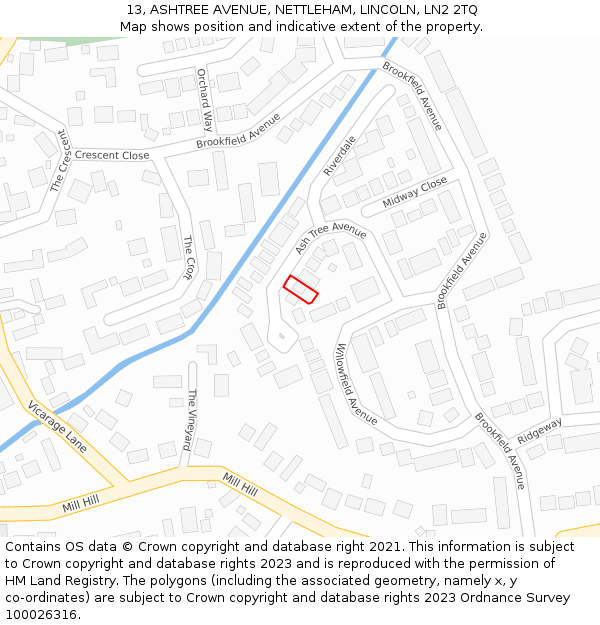 13, ASHTREE AVENUE, NETTLEHAM, LINCOLN, LN2 2TQ: Location map and indicative extent of plot