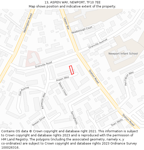 13, ASPEN WAY, NEWPORT, TF10 7EE: Location map and indicative extent of plot