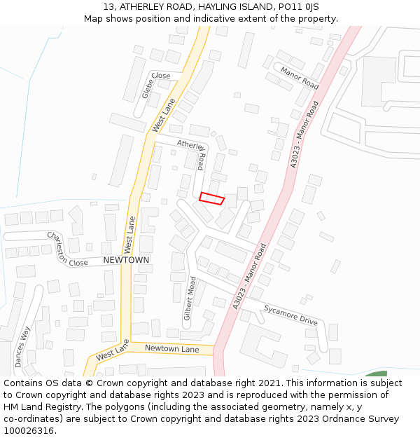 13, ATHERLEY ROAD, HAYLING ISLAND, PO11 0JS: Location map and indicative extent of plot